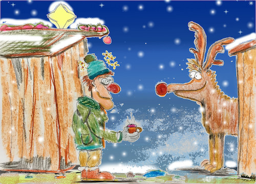 Cartoon: xmas miracle (medium) by ab tagged xmas,christmas,market,weihnachtsmarkt,grog,glühwein,reindeer,drinking,drunk,man