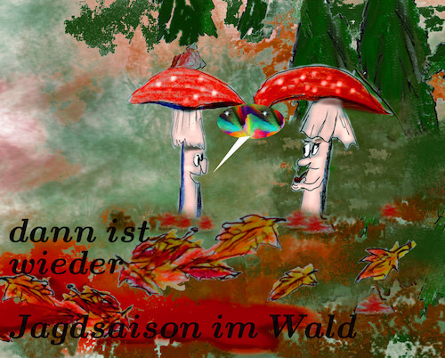 Cartoon: waidmanslyrik (medium) by ab tagged herbst,wald,jagd,jäger,jogger,gedicht