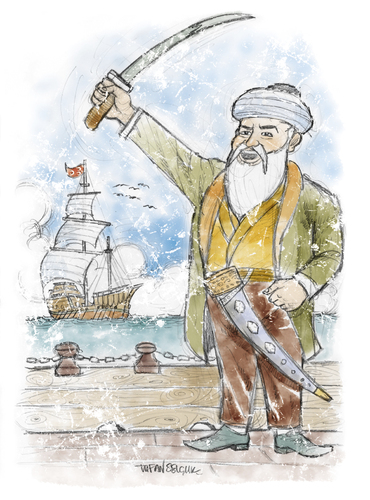 Cartoon: Turgut Reis-Dragut (medium) by Tufan Selcuk tagged sailor,seaman,mariner,commander,navy