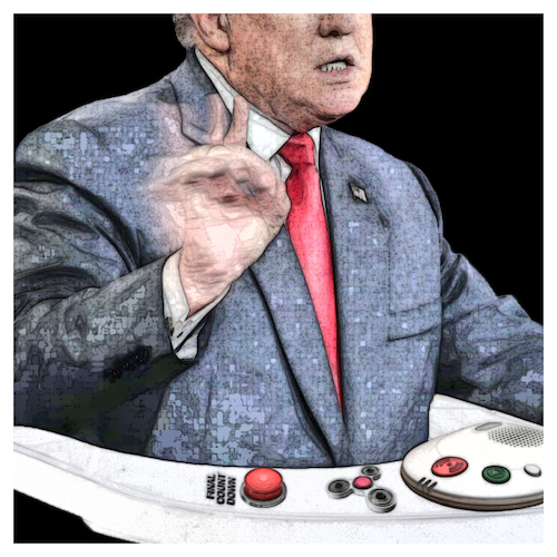 Cartoon: A Real Chance (medium) by Night Owl tagged donald,trump,roter,knopf,red,button,fidget,spinner,hausnotruf,emergency,call,for,elderly,senioren,atomic,bomb,nuke,atombombe
