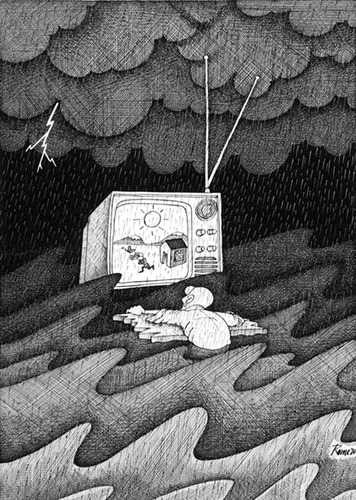 Cartoon: Buenas noticias (medium) by Romero tagged caricatura,carton,arte,dibujo,politica,politics,tv,television,tormenta