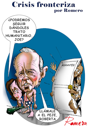 Cartoon: Crisis fronteriza (medium) by Romero tagged internacional,estados,unidos,eeuu,migrantes,frontera,joe,biden,roberta,jacobson