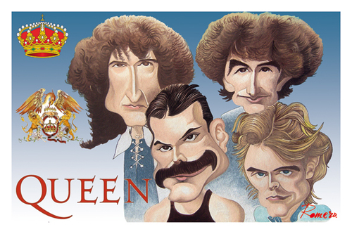Cartoon: Humor con Queen (medium) by Romero tagged mercury,fredie,campeones,color,dibujo,arte,musicos,personajes,carton,caricatura,queen,humor,musica