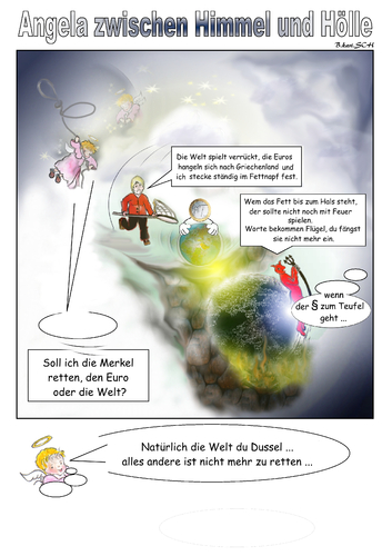 Cartoon: Angela zwischen Himmel und Höll (medium) by BES tagged merkel,außenpolitik,innenpolitik,politiker