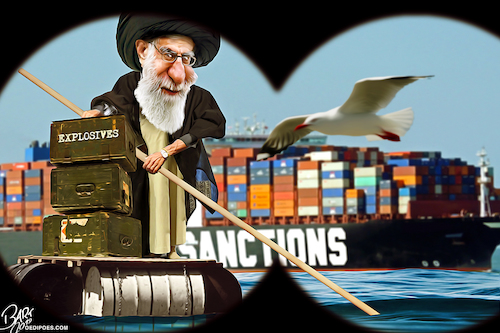 Cartoon: Iran Tanker Attacks (medium) by Bart van Leeuwen tagged iran,tanker,attacks,khamenei,gulf,of,oman,war,sanctions,negotiations