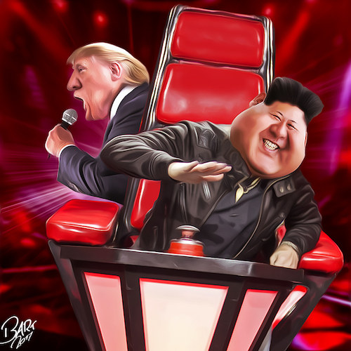 Cartoon: The voice of 2018 (medium) by Bart van Leeuwen tagged trump,kimjongun,happynewyear,2018