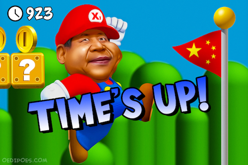 Cartoon: Times Up (medium) by Bart van Leeuwen tagged xijinping,videogames,gaming,youth,three,hours,restrictions,communism,dictator,mario