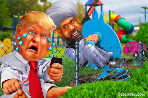 Cartoon: Trump slams Twitter (medium) by Bart van Leeuwen tagged trump,twitter,taliban,ban