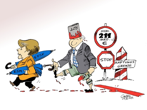 Cartoon: Linientreu (medium) by Paolo Calleri tagged eu,europa,schuldenkrise,haftungsgrenze,euro,milliarden,211,linie,rote,weiterführung,rettungsschirm,efsf,esm,bayern,csu,seehofer,horst,cdu,merkel,angela,bundeskanzlerin,merkel,horst seehofer,bayern,esm,efsf,seehofer,schuldenkrise,horst