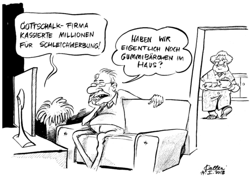 Cartoon: Wetten dass..? (medium) by Paolo Calleri tagged thomas,gottschalk,christoph,bruder,produktplatzierung,zdf,samstagabend,show,produkte,millionen,millionenbetraege,wetten,dass,vertraege,unternehmen,unabhaengigkeit,rundfunkstaatsvertag,werbeskandal,schleichwerbung,praesentation,daimler,audi,werbung