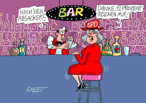 Cartoon: Absacker (medium) by RABE tagged merz,kanzler,koalition,union,spd,klingbeil,cartoon,karikatur,pressezeichnung,farbcartoon,tagescartoon,db,bahn,frühling,frühjahr,frühjahrsputz,ice,zug,blumenkasten,blumenkästen,esc,songcontest,klinbeil,bas,vorsitz,personaldebatte,doppelspitze,überlebenskampf,sozialdemokraten,umfragewerte,bar,absacker,umfragetief,barkeeper,barhocker,merz,kanzler,koalition,union,spd,klingbeil,cartoon,karikatur,pressezeichnung,farbcartoon,tagescartoon,db,bahn,frühling,frühjahr,frühjahrsputz,ice,zug,blumenkasten,blumenkästen,esc,songcontest,klinbeil,bas,vorsitz,personaldebatte,doppelspitze,überlebenskampf,sozialdemokraten,umfragewerte,bar,absacker,umfragetief,barkeeper,barhocker