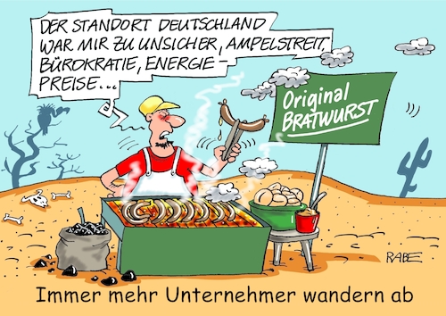 Cartoon: Absatzprobleme (medium) by RABE tagged olaf,scholz,bundeskanzler,ankündigung,zeitenwende,ergebnisse,opposition,union,rabe,ralf,böhme,cartoon,karikatur,pressezeichnung,farbcartoon,tagescartoon,kluft,spalt,brücke,ampel,ampelregierung,standort,deutschland,unternehmen,gefahr,standortwechsel,standortverlagerung,unzufriedenheit,ampelkurs,energiepreise,bürokratie,wüste,sand,trockenheit,hitze,bratwürste,bratwurstgrill,olaf,scholz,bundeskanzler,ankündigung,zeitenwende,ergebnisse,opposition,union,rabe,ralf,böhme,cartoon,karikatur,pressezeichnung,farbcartoon,tagescartoon,kluft,spalt,brücke,ampel,ampelregierung,standort,deutschland,unternehmen,gefahr,standortwechsel,standortverlagerung,unzufriedenheit,ampelkurs,energiepreise,bürokratie,wüste,sand,trockenheit,hitze,bratwürste,bratwurstgrill