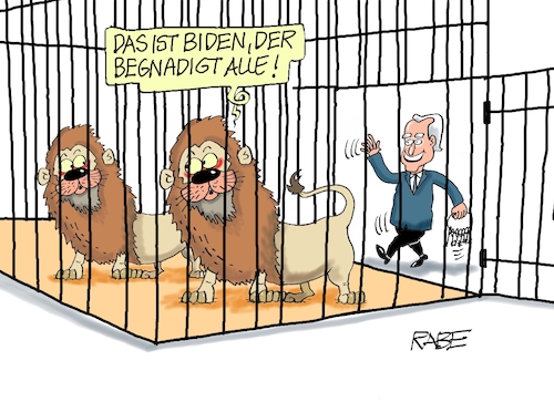 Cartoon: Amnestie (medium) by RABE tagged donald,trump,kamala,harris,präsidentschaftswahl,usa,wahlkampf,joe,biden,rabe,ralf,böhme,cartoon,karikatur,pressezeichnung,farbcartoon,tagescartoon,mc,donalds,burger,gefängnis,käfig,begnadigung,amnestie,freilassung,gefangene,löwe,käfighaltung,gefängniswärter,schlüsselbund,donald,trump,kamala,harris,präsidentschaftswahl,usa,wahlkampf,joe,biden,rabe,ralf,böhme,cartoon,karikatur,pressezeichnung,farbcartoon,tagescartoon,mc,donalds,burger,gefängnis,käfig,begnadigung,amnestie,freilassung,gefangene,löwe,käfighaltung,gefängniswärter,schlüsselbund