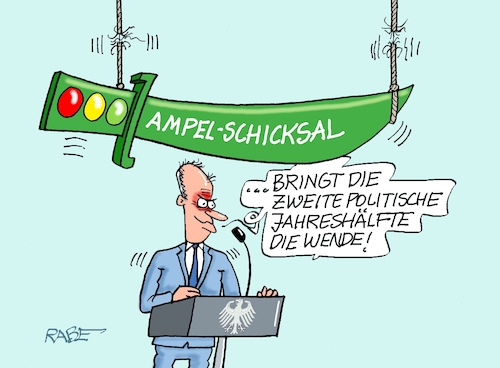 Cartoon: Ampelschicksal (medium) by RABE tagged merz,kanzler,koalition,union,spd,klingbeil,cartoon,karikatur,pressezeichnung,farbcartoon,tagescartoon,db,bahn,frühling,frühjahr,frühjahrsputz,ice,zug,blumenkasten,blumenkästen,esc,songcontest,klausur,klausurtagung,neuhardenberg,herbst,reformenherbst,kabinettsklausur,ampel,ampelregierung,grün,rot,gelb,damokles,damoklesschwert,schwert,merz,kanzler,koalition,union,spd,klingbeil,cartoon,karikatur,pressezeichnung,farbcartoon,tagescartoon,db,bahn,frühling,frühjahr,frühjahrsputz,ice,zug,blumenkasten,blumenkästen,esc,songcontest,klausur,klausurtagung,neuhardenberg,herbst,reformenherbst,kabinettsklausur,ampel,ampelregierung,grün,rot,gelb,damokles,damoklesschwert,schwert