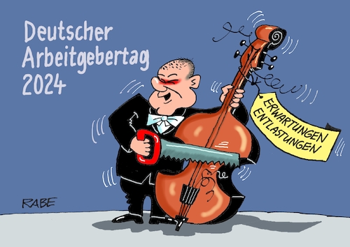 Cartoon: Arbeitgebertag (medium) by RABE tagged ampel,ampelregierung,rot,grün,gelb,fdp,spd,grüne,rabe,ralf,böhme,cartoon,karikatur,pressezeichnung,farbcartoon,tagescartoon,inflation,einkommen,rente,rentenpaket,bruch,streit,neuwahlen,scholz,arbeitgeber,arbeitgebertag,forderungen,versprechungen,musik,musiker,bass,streichorchester,säge,fuchsschwanz,ampel,ampelregierung,rot,grün,gelb,fdp,spd,grüne,rabe,ralf,böhme,cartoon,karikatur,pressezeichnung,farbcartoon,tagescartoon,inflation,einkommen,rente,rentenpaket,bruch,streit,neuwahlen,scholz,arbeitgeber,arbeitgebertag,forderungen,versprechungen,musik,musiker,bass,streichorchester,säge,fuchsschwanz