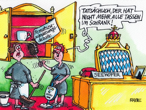 Cartoon: Armutszeugnis (medium) by RABE tagged seehofer,csu,bayern,armut,armutszeugnis,rechts,armutsmigration,armutszuwanerung,armutszuwandererdebatte,zuwanderer,ausländer,migranten,rumänen,bulgaren,eu,arbeitsplätze,rabe,ralf,böhme,cartoon,karikatur,pressezeichnung,farbcartoon,ministerpräsident,zuwanderungsdebatte,ausländermaut,tassen,schrank,wandschrank,porzellan,seehofer,csu,bayern,armut,armutszeugnis,rechts,armutsmigration,armutszuwanerung,armutszuwandererdebatte,zuwanderer,ausländer,migranten,rumänen,bulgaren,eu,arbeitsplätze,rabe,ralf,böhme,cartoon,karikatur,pressezeichnung,farbcartoon,ministerpräsident,zuwanderungsdebatte,ausländermaut,tassen,schrank,wandschrank,porzellan