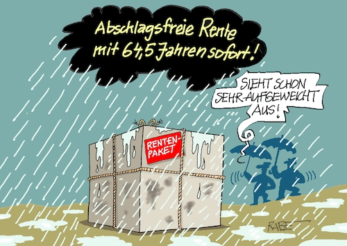 Cartoon: Aufgeweichtes (medium) by RABE tagged merz,kanzler,koalition,union,spd,klingbeil,cartoon,karikatur,pressezeichnung,farbcartoon,tagescartoon,db,bahn,frühling,frühjahr,frühjahrsputz,ice,zug,blumenkasten,blumenkästen,esc,songcontest,rente,rentenpaket,rentenreform,regen,wolke,aufweichung,frührente,pfützen,merz,kanzler,koalition,union,spd,klingbeil,cartoon,karikatur,pressezeichnung,farbcartoon,tagescartoon,db,bahn,frühling,frühjahr,frühjahrsputz,ice,zug,blumenkasten,blumenkästen,esc,songcontest,rente,rentenpaket,rentenreform,regen,wolke,aufweichung,frührente,pfützen
