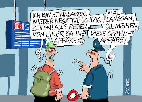 Cartoon: Bahnaffäre (medium) by RABE tagged merz,kanzler,koalition,union,spd,klingbeil,cartoon,karikatur,pressezeichnung,farbcartoon,tagescartoon,db,bahn,frühling,frühjahr,frühjahrsputz,ice,zug,blumenkasten,blumenkästen,esc,songcontest,verspätung,zugausfall,bahnaffäre,jens,spahn,leihmutter,leihmutteraffäre,merz,kanzler,koalition,union,spd,klingbeil,cartoon,karikatur,pressezeichnung,farbcartoon,tagescartoon,db,bahn,frühling,frühjahr,frühjahrsputz,ice,zug,blumenkasten,blumenkästen,esc,songcontest,verspätung,zugausfall,bahnaffäre,jens,spahn,leihmutter,leihmutteraffäre