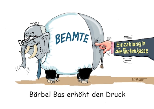 Cartoon: Bas drückt (medium) by RABE tagged merz,kanzler,koalition,union,spd,klingbeil,cartoon,karikatur,pressezeichnung,farbcartoon,tagescartoon,db,bahn,frühling,frühjahr,frühjahrsputz,ice,zug,blumenkasten,blumenkästen,esc,songcontest,bärbel,bas,rentenreform,einzahlung,rentenkasse,renenbeitrag,beamte,druck,hand,finger,elefant,dickhäuter,merz,kanzler,koalition,union,spd,klingbeil,cartoon,karikatur,pressezeichnung,farbcartoon,tagescartoon,db,bahn,frühling,frühjahr,frühjahrsputz,ice,zug,blumenkasten,blumenkästen,esc,songcontest,bärbel,bas,rentenreform,einzahlung,rentenkasse,renenbeitrag,beamte,druck,hand,finger,elefant,dickhäuter