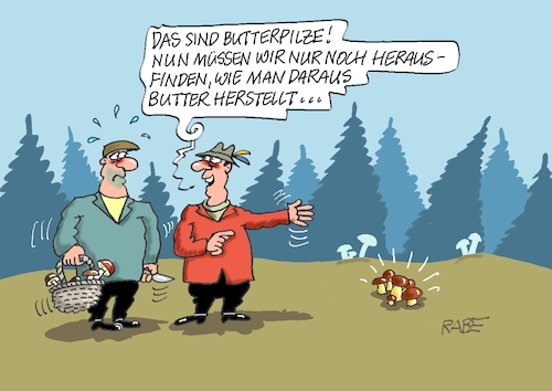 Cartoon: Butterpilze (medium) by RABE tagged ampel,ampelregierung,rot,grün,gelb,fdp,spd,grüne,rabe,ralf,böhme,cartoon,karikatur,pressezeichnung,farbcartoon,tagescartoon,inflation,einkommen,rente,rentenpaket,bruch,streit,neuwahlen,butter,markenbutter,butterknappheit,teuerung,butterpilz,pilzsammler,ampel,ampelregierung,rot,grün,gelb,fdp,spd,grüne,rabe,ralf,böhme,cartoon,karikatur,pressezeichnung,farbcartoon,tagescartoon,inflation,einkommen,rente,rentenpaket,bruch,streit,neuwahlen,butter,markenbutter,butterknappheit,teuerung,butterpilz,pilzsammler