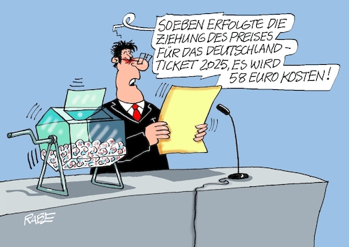 Cartoon: Deutschlandticket (medium) by RABE tagged ampel,ampelregierung,rot,grün,gelb,fdp,spd,grüne,rabe,ralf,böhme,cartoon,karikatur,pressezeichnung,farbcartoon,tagescartoon,pöbelei,pöbler,bestrafung,regelung,beschimpfung,bundestag,abgeordnete,deutschlandticket,teuerung,preissteigerung,preiserhöhung,lostrommel,tombola,preis,kosten,ziehung,ampel,ampelregierung,rot,grün,gelb,fdp,spd,grüne,rabe,ralf,böhme,cartoon,karikatur,pressezeichnung,farbcartoon,tagescartoon,pöbelei,pöbler,bestrafung,regelung,beschimpfung,bundestag,abgeordnete,deutschlandticket,teuerung,preissteigerung,preiserhöhung,lostrommel,tombola,preis,kosten,ziehung