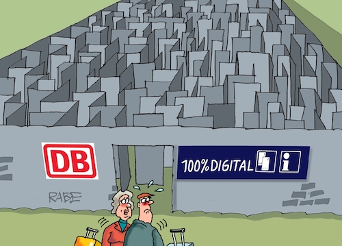 Cartoon: Digitalisierungsswahn (medium) by RABE tagged db,bahn,gewerkschaft,gdl,gewerkschaftsboss,weselsky,rabe,ralf,böhme,cartoon,karikatur,pressezeichnung,farbcartoon,tagescartoon,streik,rente,rentner,verabschiedung,digital,digitalisierung,deutschlandticket,irrgarten,labyrint,it,chatgpt,modernisierung,db,bahn,gewerkschaft,gdl,gewerkschaftsboss,weselsky,rabe,ralf,böhme,cartoon,karikatur,pressezeichnung,farbcartoon,tagescartoon,streik,rente,rentner,verabschiedung,digital,digitalisierung,deutschlandticket,irrgarten,labyrint,it,chatgpt,modernisierung