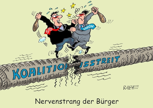 Cartoon: Drahtseilnerven (medium) by RABE tagged merz,union,kanzler,fritze,koalition,spd,klingbeil,bundesregierung,rabe,ralf,böhme,cartoon,karikatur,pressezeichnung,farbcartoon,tagescartoon,trump,putin,krisen,tv,nachrichten,waschmaschine,rot,schwarz,koalitionsstreit,nerven,geduldsfaden,streiterei,ampel,ampelchaos,ampelstreit,merz,union,kanzler,fritze,koalition,spd,klingbeil,bundesregierung,rabe,ralf,böhme,cartoon,karikatur,pressezeichnung,farbcartoon,tagescartoon,trump,putin,krisen,tv,nachrichten,waschmaschine,rot,schwarz,koalitionsstreit,nerven,geduldsfaden,streiterei,ampel,ampelchaos,ampelstreit