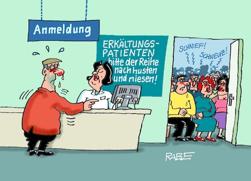 Cartoon: Erkältungswelle (medium) by RABE tagged arzt,patient,notarzt,hno,rabe,ralf,böhme,cartoon,karikatur,pressezeichnung,farbcartoon,tagescartoon,mineralwasser,pet,flaschen,platikflaschen,verschlusskappe,tethered,caps,nase,nasenloch,klimaschutz,erkältung,welle,erkältungswelle,schnupen,husten,fieber,grippe,ansteckung,wartezimme,reihenfolge,arzt,patient,notarzt,hno,rabe,ralf,böhme,cartoon,karikatur,pressezeichnung,farbcartoon,tagescartoon,mineralwasser,pet,flaschen,platikflaschen,verschlusskappe,tethered,caps,nase,nasenloch,klimaschutz,erkältung,welle,erkältungswelle,schnupen,husten,fieber,grippe,ansteckung,wartezimme,reihenfolge