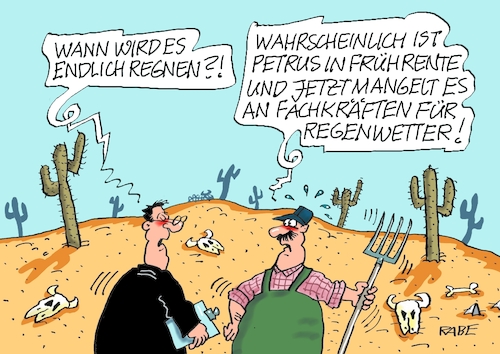 Cartoon: Erntehelfer (medium) by RABE tagged merz,kanzler,koalition,union,spd,klingbeil,cartoon,karikatur,pressezeichnung,farbcartoon,tagescartoon,db,bahn,frühling,frühjahr,frühjahrsputz,ice,zug,blumenkasten,blumenkästen,esc,songcontest,bauer,ernteausfall,klimawandel,trockenheit,hitze,dürre,petrus,regen,regenmacher,fachkräfte,fachkräftemangel,frührente,merz,kanzler,koalition,union,spd,klingbeil,cartoon,karikatur,pressezeichnung,farbcartoon,tagescartoon,db,bahn,frühling,frühjahr,frühjahrsputz,ice,zug,blumenkasten,blumenkästen,esc,songcontest,bauer,ernteausfall,klimawandel,trockenheit,hitze,dürre,petrus,regen,regenmacher,fachkräfte,fachkräftemangel,frührente