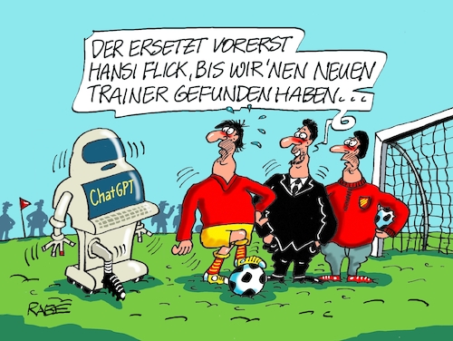 Cartoon: Es kann nur besser werden (medium) by RABE tagged fußball,ball,sport,bundesliga,trainer,fc,bayern,münchen,entlassung,nagelsmann,rabe,ralf,böhme,cartoon,karikatur,pressezeichnung,farbcartoon,tagescartoon,hintertür,tabellenführung,tuchel,trainerwechsel,hansi,flick,bundestrainer,dfb,trainertausch,ki,intelligenz,roboter,fußball,ball,sport,bundesliga,trainer,fc,bayern,münchen,entlassung,nagelsmann,rabe,ralf,böhme,cartoon,karikatur,pressezeichnung,farbcartoon,tagescartoon,hintertür,tabellenführung,tuchel,trainerwechsel,hansi,flick,bundestrainer,dfb,trainertausch,ki,intelligenz,roboter