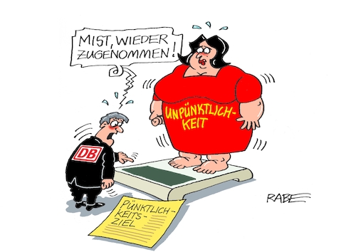 Cartoon: Fettleibig (medium) by RABE tagged bahn,db,bahnkunden,fahrpreis,fahrpreiserhöhung,rabe,ralf,böhme,cartoon,karikatur,pressezeichnung,farbcartoon,tagescartoon,schnellzug,bahnticket,schlusslicht,passagiere,bahnreisende,puffer,pünktlichkeit,unpünktlichkeit,verspätung,jahresbericht,waage,gewicht,gewichtszunahme,fettleibig,bahn,db,bahnkunden,fahrpreis,fahrpreiserhöhung,rabe,ralf,böhme,cartoon,karikatur,pressezeichnung,farbcartoon,tagescartoon,schnellzug,bahnticket,schlusslicht,passagiere,bahnreisende,puffer,pünktlichkeit,unpünktlichkeit,verspätung,jahresbericht,waage,gewicht,gewichtszunahme,fettleibig