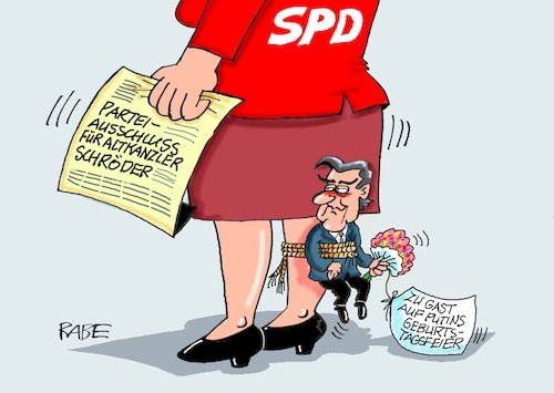 Cartoon: Fußfessel Gerhard (medium) by RABE tagged merz,kanzler,koalition,union,spd,klingbeil,cartoon,karikatur,pressezeichnung,farbcartoon,tagescartoon,db,bahn,frühling,frühjahr,frühjahrsputz,ice,zug,blumenkasten,blumenkästen,esc,songcontest,schröder,gerhard,altkanzler,altlast,fußfessel,klotz,geburtstag,geburtstagsfeier,geburtstagsgast,wladimir,putin,moskau,parteiausschluß,merz,kanzler,koalition,union,spd,klingbeil,cartoon,karikatur,pressezeichnung,farbcartoon,tagescartoon,db,bahn,frühling,frühjahr,frühjahrsputz,ice,zug,blumenkasten,blumenkästen,esc,songcontest,schröder,gerhard,altkanzler,altlast,fußfessel,klotz,geburtstag,geburtstagsfeier,geburtstagsgast,wladimir,putin,moskau,parteiausschluß