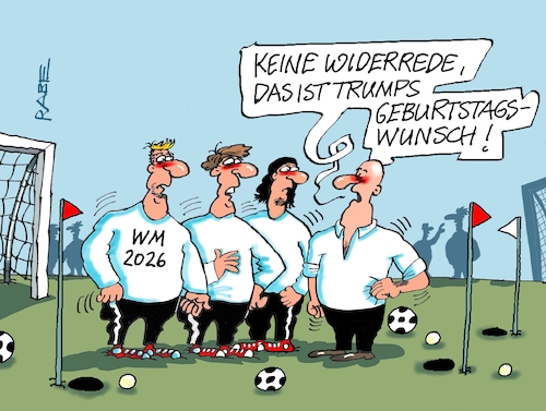 Cartoon: Geburtstagswunsch (medium) by RABE tagged fußball,nagelsmann,spieler,wm,kader,usa,ball,sport,tor,spielfeld,schiedsrichter,videobeweis,rabe,ralf,böhme,cartoon,karikatur,pressezeichnung,farbcartoon,tagescartoon,hund,bundesliga,ballaballa,trump,geburtstag,golf,golfplatz,golfschläger,rasen,fußball,nagelsmann,spieler,wm,kader,usa,ball,sport,tor,spielfeld,schiedsrichter,videobeweis,rabe,ralf,böhme,cartoon,karikatur,pressezeichnung,farbcartoon,tagescartoon,hund,bundesliga,ballaballa,trump,geburtstag,golf,golfplatz,golfschläger,rasen