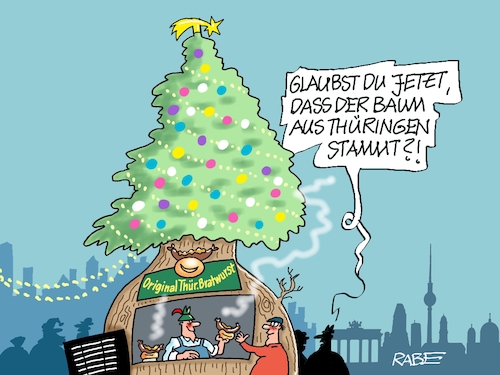 Cartoon: Gemeine Fichte (medium) by RABE tagged merz,union,kanzler,fritze,koalition,spd,klingbeil,bundesregierung,rabe,ralf,böhme,cartoon,karikatur,pressezeichnung,farbcartoon,tagescartoon,trump,putin,krisen,tv,nachrichten,waschmaschine,berlin,hauptstadt,thüringen,weihnachten,weihnachtsmarkt,weihnachtsbaum,bratwurst,roster,kiosk,tannenbaum,brandenburger,tor,merz,union,kanzler,fritze,koalition,spd,klingbeil,bundesregierung,rabe,ralf,böhme,cartoon,karikatur,pressezeichnung,farbcartoon,tagescartoon,trump,putin,krisen,tv,nachrichten,waschmaschine,berlin,hauptstadt,thüringen,weihnachten,weihnachtsmarkt,weihnachtsbaum,bratwurst,roster,kiosk,tannenbaum,brandenburger,tor