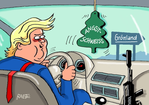 Cartoon: Grönland schwitzt (medium) by RABE tagged trump,präsident,usa,donald,einmarsch,erstürmung,cartoon,karikatur,pressezeichnung,rabe,ralf,böhme,farbcartoon,tagescartoon,venezuela,südamerika,maduro,regimewechsel,weltordnung,kongress,völkerrecht,grönland,intervention,waffengewalt,überfall,entführung,angst,angstschweiß,gewehr,waffe,pkw,innenraum,duftbaum,trump,präsident,usa,donald,einmarsch,erstürmung,cartoon,karikatur,pressezeichnung,rabe,ralf,böhme,farbcartoon,tagescartoon,venezuela,südamerika,maduro,regimewechsel,weltordnung,kongress,völkerrecht,grönland,intervention,waffengewalt,überfall,entführung,angst,angstschweiß,gewehr,waffe,pkw,innenraum,duftbaum