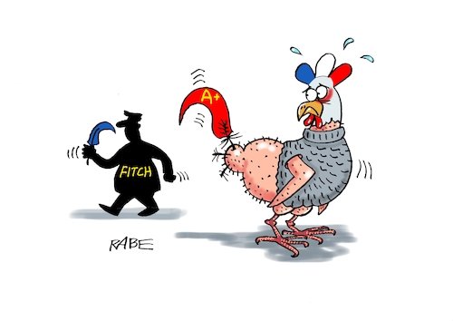 Cartoon: Hahn gerupft (medium) by RABE tagged merz,union,kanzler,fritze,koalition,spd,klingbeil,bundesregierung,rabe,ralf,böhme,cartoon,karikatur,pressezeichnung,farbcartoon,tagescartoon,trump,putin,krisen,tv,nachrichten,waschmaschine,frankreich,paris,macron,hahn,feder,fitch,ratingagentur,rating,herabstufung,schwanzfeter,bonität,merz,union,kanzler,fritze,koalition,spd,klingbeil,bundesregierung,rabe,ralf,böhme,cartoon,karikatur,pressezeichnung,farbcartoon,tagescartoon,trump,putin,krisen,tv,nachrichten,waschmaschine,frankreich,paris,macron,hahn,feder,fitch,ratingagentur,rating,herabstufung,schwanzfeter,bonität