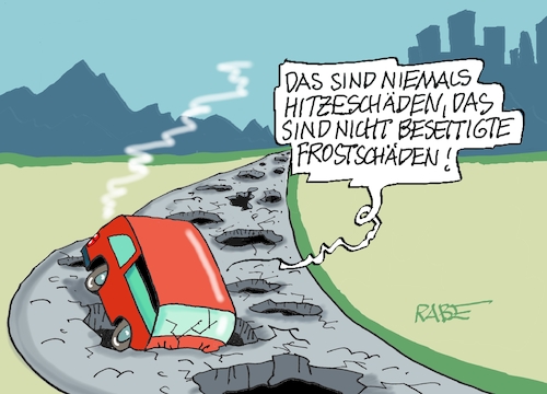 Cartoon: Hitzeschäden (medium) by RABE tagged merz,kanzler,koalition,union,spd,klingbeil,cartoon,karikatur,pressezeichnung,farbcartoon,tagescartoon,db,bahn,frühling,frühjahr,frühjahrsputz,ice,zug,blumenkasten,blumenkästen,esc,songcontest,hitze,hitzerekord,klimawandel,sonne,straßenschaden,autobahn,teer,fahrbahndecke,schlaglöcher,schlaglochpiste,frost,frostschaden,merz,kanzler,koalition,union,spd,klingbeil,cartoon,karikatur,pressezeichnung,farbcartoon,tagescartoon,db,bahn,frühling,frühjahr,frühjahrsputz,ice,zug,blumenkasten,blumenkästen,esc,songcontest,hitze,hitzerekord,klimawandel,sonne,straßenschaden,autobahn,teer,fahrbahndecke,schlaglöcher,schlaglochpiste,frost,frostschaden