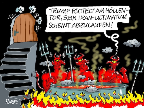 Cartoon: Höllentor (medium) by RABE tagged trump,präsident,usa,donald,einmarsch,erstürmung,cartoon,karikatur,pressezeichnung,rabe,ralf,böhme,farbcartoon,tagescartoon,venezuela,südamerika,maduro,regimewechsel,weltordnung,kongress,völkerrecht,teufel,satan,hölle,höllentor,iran,irankrieg,iranultimatum,ultimatum,hormus,straße,von,blockade,öltanker,trump,präsident,usa,donald,einmarsch,erstürmung,cartoon,karikatur,pressezeichnung,rabe,ralf,böhme,farbcartoon,tagescartoon,venezuela,südamerika,maduro,regimewechsel,weltordnung,kongress,völkerrecht,teufel,satan,hölle,höllentor,iran,irankrieg,iranultimatum,ultimatum,hormus,straße,von,blockade,öltanker