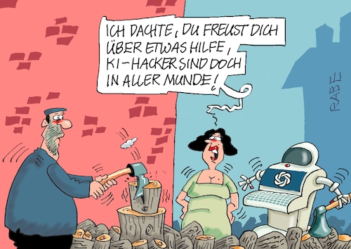Cartoon: Intelligentes Beil (medium) by RABE tagged merz,kanzler,koalition,union,spd,klingbeil,cartoon,karikatur,pressezeichnung,farbcartoon,tagescartoon,db,bahn,frühling,frühjahr,frühjahrsputz,ice,zug,blumenkasten,blumenkästen,esc,songcontest,ki,chatgpt,meta,internet,computer,roboter,hacker,holz,kaminholt,hackklotz,beil,axt,spalter,merz,kanzler,koalition,union,spd,klingbeil,cartoon,karikatur,pressezeichnung,farbcartoon,tagescartoon,db,bahn,frühling,frühjahr,frühjahrsputz,ice,zug,blumenkasten,blumenkästen,esc,songcontest,ki,chatgpt,meta,internet,computer,roboter,hacker,holz,kaminholt,hackklotz,beil,axt,spalter