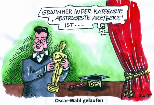 Cartoon: Karl zu Hollywood (medium) by RABE tagged guttenberg,csu,bundesverteidigungsminister,bundesregierung,kanzlerin,bundestag,euro,krise,afghanistan,afghanistankrieg,doktortitel,doktorarbeit,doktorhut,aberkennung,hochschule,professor,universität,prüfung,plagiat,plagiatsvorwurf,abschreiben,betrug,betrüger,lügner,oscar,oscarverleihung,oscarstatue,hollywood,roter,teppich,kameras,schauspieler,bühne,preis,spielfilm,filmindustrie,kino,guttenberg,csu,bundesverteidigungsminister,bundesregierung,bundestag,afghanistan,afghanistankrieg,plagiat