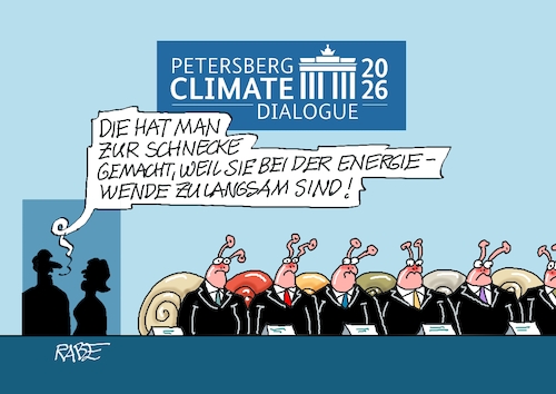 Cartoon: Klimakonferenz (medium) by RABE tagged merz,kanzler,koalition,union,spd,klingbeil,cartoon,karikatur,pressezeichnung,farbcartoon,tagescartoon,db,bahn,frühling,frühjahr,frühjahrsputz,ice,zug,blumenkasten,blumenkästen,petersberg,dialog,konferenz,umweltschutz,klimaschutz,energie,energiewende,schneckke,schneckentempo,schneckenhaus,merz,kanzler,koalition,union,spd,klingbeil,cartoon,karikatur,pressezeichnung,farbcartoon,tagescartoon,db,bahn,frühling,frühjahr,frühjahrsputz,ice,zug,blumenkasten,blumenkästen,petersberg,dialog,konferenz,umweltschutz,klimaschutz,energie,energiewende,schneckke,schneckentempo,schneckenhaus
