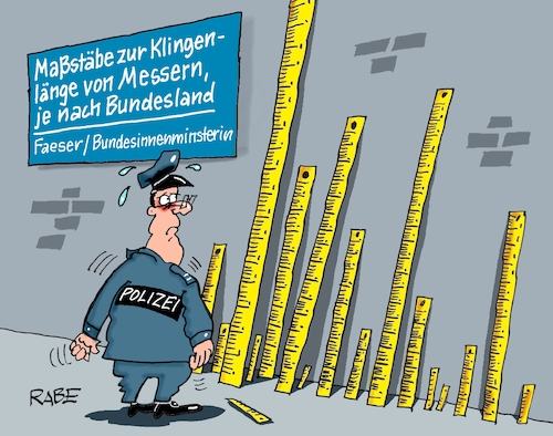 Cartoon: Klingenlänge (medium) by RABE tagged ampel,ampelregierung,rot,grün,gelb,fdp,spd,grüne,rabe,ralf,böhme,cartoon,karikatur,pressezeichnung,farbcartoon,tagescartoon,pöbelei,pöbler,bestrafung,regelung,beschimpfung,bundestag,abgeordnete,innenministerium,nancy,faeser,messer,klinge,klingenlänge,messerklinge,stichwaffe,maßstab,polizei,polizist,ampel,ampelregierung,rot,grün,gelb,fdp,spd,grüne,rabe,ralf,böhme,cartoon,karikatur,pressezeichnung,farbcartoon,tagescartoon,pöbelei,pöbler,bestrafung,regelung,beschimpfung,bundestag,abgeordnete,innenministerium,nancy,faeser,messer,klinge,klingenlänge,messerklinge,stichwaffe,maßstab,polizei,polizist