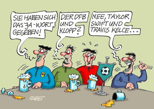 Cartoon: Klopp und Swift (medium) by RABE tagged fußball,nagelsmann,spieler,wm,kader,usa,ball,sport,tor,spielfeld,schiedsrichter,videobeweis,rabe,ralf,böhme,cartoon,karikatur,pressezeichnung,farbcartoon,tagescartoon,hund,bundesliga,ballaballa,bundestrainer,übernahme,jürgen,klopp,niederlage,dfb,heirat,taylor,swift,travis,kelce,pop,musik,unterhaltung,ehe,eheschließung,fußball,nagelsmann,spieler,wm,kader,usa,ball,sport,tor,spielfeld,schiedsrichter,videobeweis,rabe,ralf,böhme,cartoon,karikatur,pressezeichnung,farbcartoon,tagescartoon,hund,bundesliga,ballaballa,bundestrainer,übernahme,jürgen,klopp,niederlage,dfb,heirat,taylor,swift,travis,kelce,pop,musik,unterhaltung,ehe,eheschließung