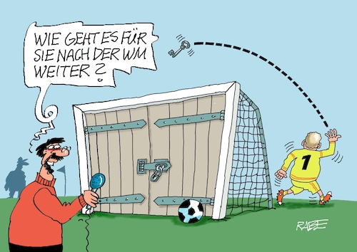Cartoon: Neuer geht (medium) by RABE tagged fußball,nagelsmann,spieler,wm,kader,usa,ball,sport,tor,spielfeld,schiedsrichter,videobeweis,rabe,ralf,böhme,cartoon,karikatur,pressezeichnung,farbcartoon,tagescartoon,hund,bundesliga,ballaballa,manuel,neuer,schlüssel,fußball,nagelsmann,spieler,wm,kader,usa,ball,sport,tor,spielfeld,schiedsrichter,videobeweis,rabe,ralf,böhme,cartoon,karikatur,pressezeichnung,farbcartoon,tagescartoon,hund,bundesliga,ballaballa,manuel,neuer,schlüssel