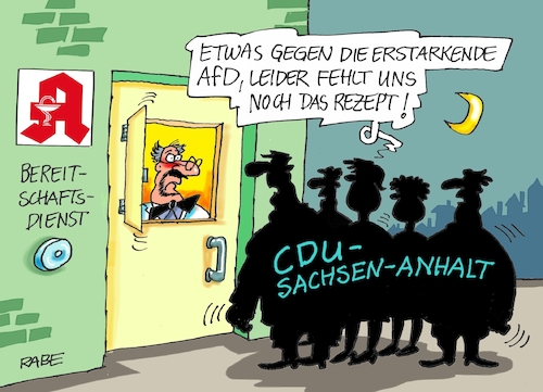Cartoon: Notfall CDU (medium) by RABE tagged merz,kanzler,koalition,union,spd,klingbeil,cartoon,karikatur,pressezeichnung,farbcartoon,tagescartoon,db,bahn,frühling,frühjahr,frühjahrsputz,ice,zug,blumenkasten,blumenkästen,esc,songcontest,landtagswahl,afd,umfragewerte,kandidat,apotheke,sachsen,anhalt,nachtdiens,bereitschaftsdienst,apotheker,rezept,merz,kanzler,koalition,union,spd,klingbeil,cartoon,karikatur,pressezeichnung,farbcartoon,tagescartoon,db,bahn,frühling,frühjahr,frühjahrsputz,ice,zug,blumenkasten,blumenkästen,esc,songcontest,landtagswahl,afd,umfragewerte,kandidat,apotheke,sachsen,anhalt,nachtdiens,bereitschaftsdienst,apotheker,rezept