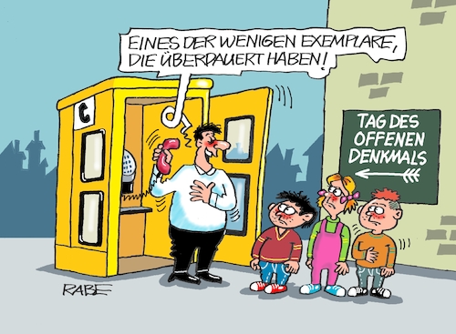 Cartoon: Offene Telefonzelle (medium) by RABE tagged denkmal,denkmaltag,burgen,schlösser,rabe,ralf,böhme,cartoon,karikatur,pressezeichnung,farbcartoon,tagescartoon,september,sonntag,telefonzelle,fernsprechzelle,schüler,telefonhörer,telekom,denkmal,denkmaltag,burgen,schlösser,rabe,ralf,böhme,cartoon,karikatur,pressezeichnung,farbcartoon,tagescartoon,september,sonntag,telefonzelle,fernsprechzelle,schüler,telefonhörer,telekom