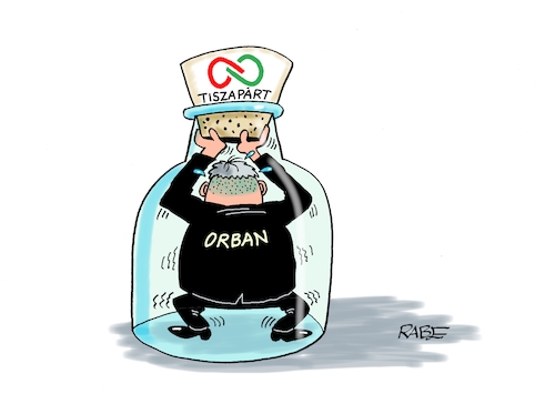 Cartoon: Orban gefangen (medium) by RABE tagged merz,kanzler,koalition,union,spd,klingbeil,cartoon,karikatur,pressezeichnung,farbcartoon,tagescartoon,db,bahn,frühling,frühjahr,frühjahrsputz,ice,zug,blumenkasten,blumenkästen,magyar,tisza,partei,ungarn,budapest,victor,orban,flasche,flaschengeit,flaschenteufel,wahlsieg,merz,kanzler,koalition,union,spd,klingbeil,cartoon,karikatur,pressezeichnung,farbcartoon,tagescartoon,db,bahn,frühling,frühjahr,frühjahrsputz,ice,zug,blumenkasten,blumenkästen,magyar,tisza,partei,ungarn,budapest,victor,orban,flasche,flaschengeit,flaschenteufel,wahlsieg