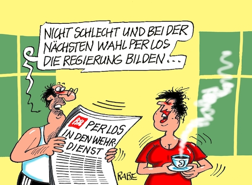 Cartoon: Per los gewählt (medium) by RABE tagged merz,union,kanzler,fritze,koalition,spd,klingbeil,bundesregierung,rabe,ralf,böhme,cartoon,karikatur,pressezeichnung,farbcartoon,tagescartoon,trump,putin,krisen,tv,nachrichten,waschmaschine,bundeswehr,wehrdienst,musterung,los,ziehung,wahl,bundestagswahl,regierungsbildung,militär,merz,union,kanzler,fritze,koalition,spd,klingbeil,bundesregierung,rabe,ralf,böhme,cartoon,karikatur,pressezeichnung,farbcartoon,tagescartoon,trump,putin,krisen,tv,nachrichten,waschmaschine,bundeswehr,wehrdienst,musterung,los,ziehung,wahl,bundestagswahl,regierungsbildung,militär
