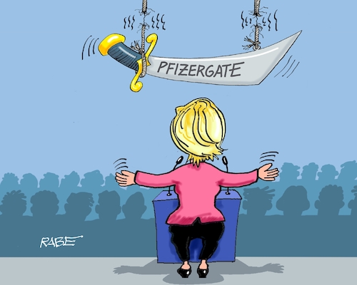 Cartoon: Pfizergate (medium) by RABE tagged merz,union,kanzler,fritze,koalition,spd,klingbeil,bundesregierung,rabe,ralf,böhme,cartoon,karikatur,pressezeichnung,farbcartoon,tagescartoon,trump,putin,krisen,tv,nachrichten,eu,kommission,vertrauen,vertrauensfrage,ursula,von,der,leyen,misstrauenfrage,misstrauensvotum,pfizer,pfizergate,corona,impfstoff,damokles,damoklesschwert,merz,union,kanzler,fritze,koalition,spd,klingbeil,bundesregierung,rabe,ralf,böhme,cartoon,karikatur,pressezeichnung,farbcartoon,tagescartoon,trump,putin,krisen,tv,nachrichten,eu,kommission,vertrauen,vertrauensfrage,ursula,von,der,leyen,misstrauenfrage,misstrauensvotum,pfizer,pfizergate,corona,impfstoff,damokles,damoklesschwert