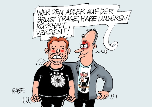 Cartoon: Pleitegeier (medium) by RABE tagged fußball,nagelsmann,spieler,wm,kader,usa,ball,sport,tor,spielfeld,schiedsrichter,videobeweis,rabe,ralf,böhme,cartoon,karikatur,pressezeichnung,farbcartoon,tagescartoon,hund,bundesliga,ballaballa,merz,gespött,internet,netz,tweet,rückhalt,adler,geier,pleitegeier,niederlage,heimfahrt,paraguay,fußball,nagelsmann,spieler,wm,kader,usa,ball,sport,tor,spielfeld,schiedsrichter,videobeweis,rabe,ralf,böhme,cartoon,karikatur,pressezeichnung,farbcartoon,tagescartoon,hund,bundesliga,ballaballa,merz,gespött,internet,netz,tweet,rückhalt,adler,geier,pleitegeier,niederlage,heimfahrt,paraguay